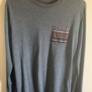 Gray Long Sleeve Shirt with Striped Pocket